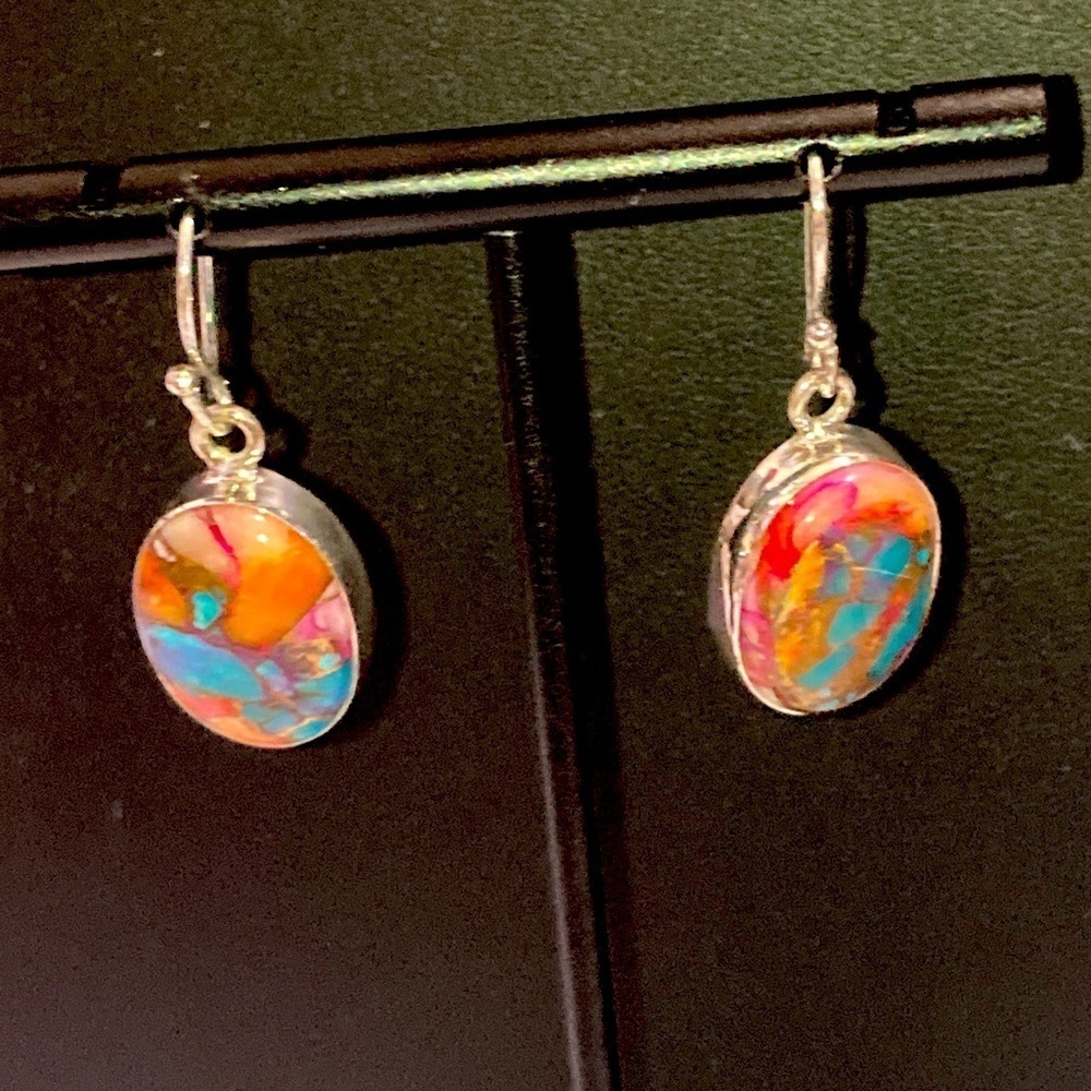Spiny Oyster Turquoise 925 pierced earrings. Large turquoise stones.​​